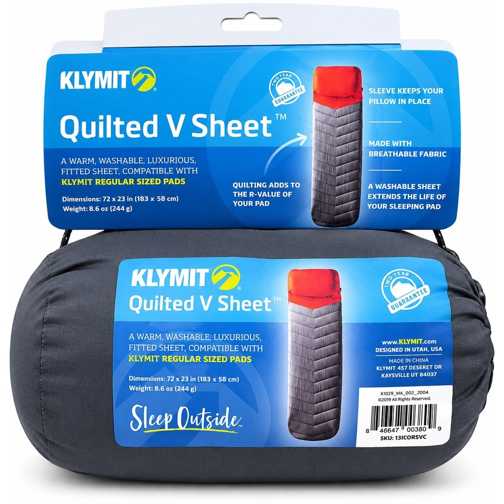 Klymit Quilted V Sheet Regular 72x23 Sleeping Pad Cover Grey Orange bed camping